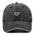 Retro small love embroidered black cotton peaked cap with dome crown and adjustable size