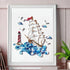 Framed nautical wall art with 3D sailboat, blue ocean waves, and lighthouse design