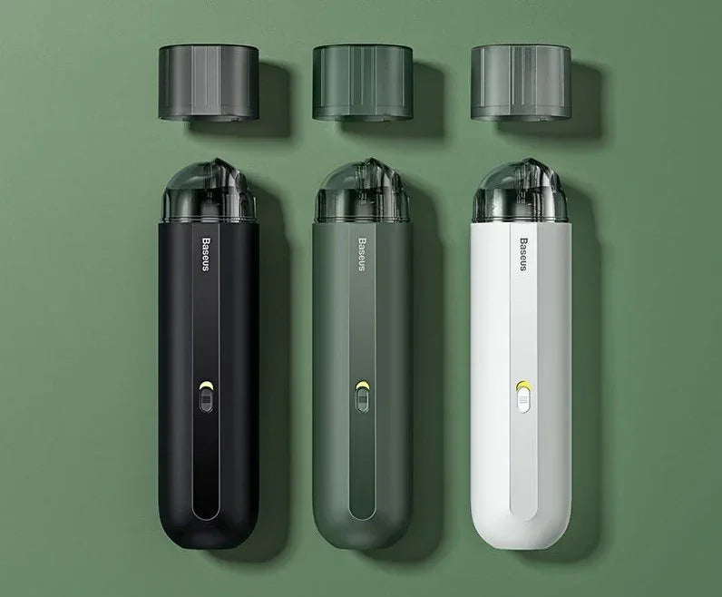 Three sleek portable tech accessories in black, green, and white with matte finish