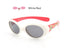 White and red oval sunglasses with dark lenses, cartoon graphic accents, plastic frame