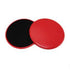 Red and black round exercise sliders for core workouts, smooth plastic surface, compact design