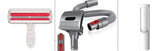 Pet hair removal tools and vacuum cleaner accessories with red and gray plastic parts
