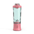 Pink portable blender with clear plastic bottle and power button, modern design