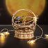 Wooden mechanical solar system model with colorful acrylic planets and LED string lights