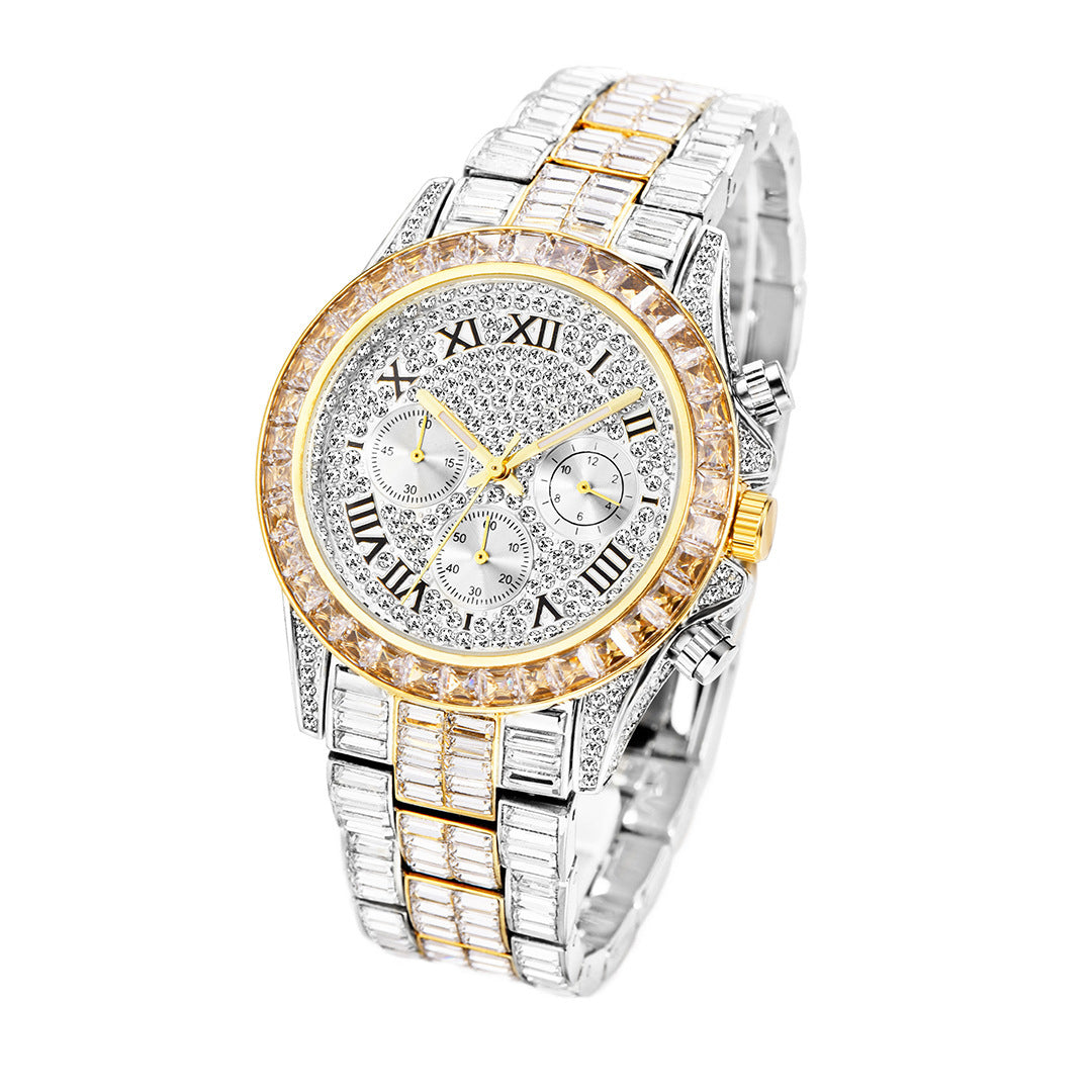 Fashion Three Eyes Rainbow Diamond Daikin Watch Full Square Diamond British Men&