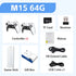 Game console bundle with two white controllers, game stick, receiver, TF card, HD and USB cables, gift box, and manual.