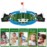 Mini tabletop soccer game with plastic field, goals, and educational benefits for kids.
