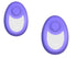 Two oval-shaped purple and white tech accessories with smooth plastic finish