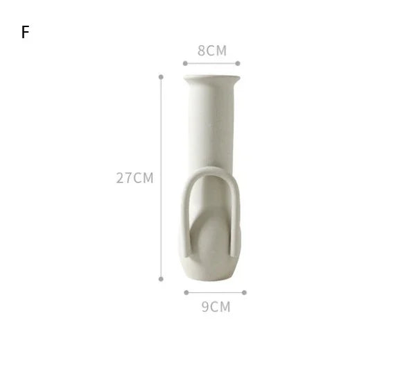 Modern white ceramic vase with minimalist handle, 27cm tall, matte finish, cylindrical design