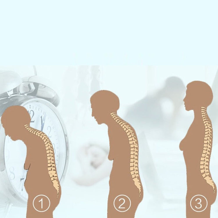 Illustration showing spine curvature correction from hunched to straight posture for Spine Bending Posture Corrector product.