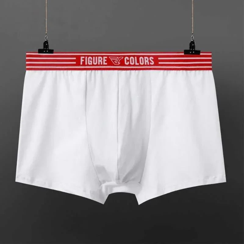 White boxer briefs with red elastic waistband, soft cotton material, modern slim fit