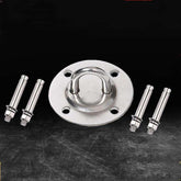 Stainless steel ceiling wall mount bracket with four anchor bolts on a dark background.