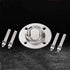 Stainless steel ceiling wall mount bracket with four anchor bolts on a dark background.