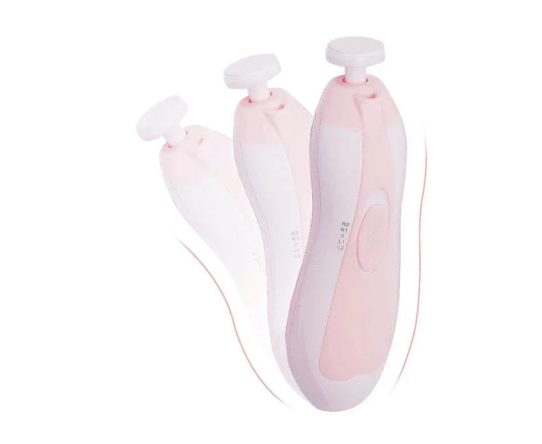 Pink and white ergonomic handheld device with rounded tip, smooth plastic material