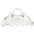 White faux leather handbag with spider web stitching and batwing edges, structured fit