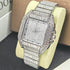 Silver square-face watch with full crystal embellishments and metal link band