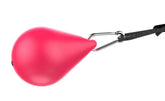 Red teardrop-shaped accessory with matte finish and carabiner clip on black strap