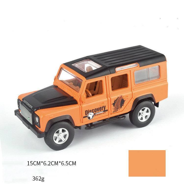 Orange and black toy SUV car with tinted windows, off-road design, plastic body