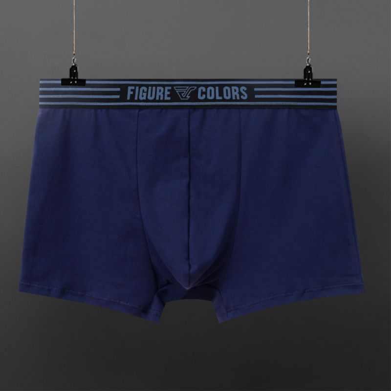 Navy blue boxer briefs with elastic waistband, soft cotton material, modern snug fit.