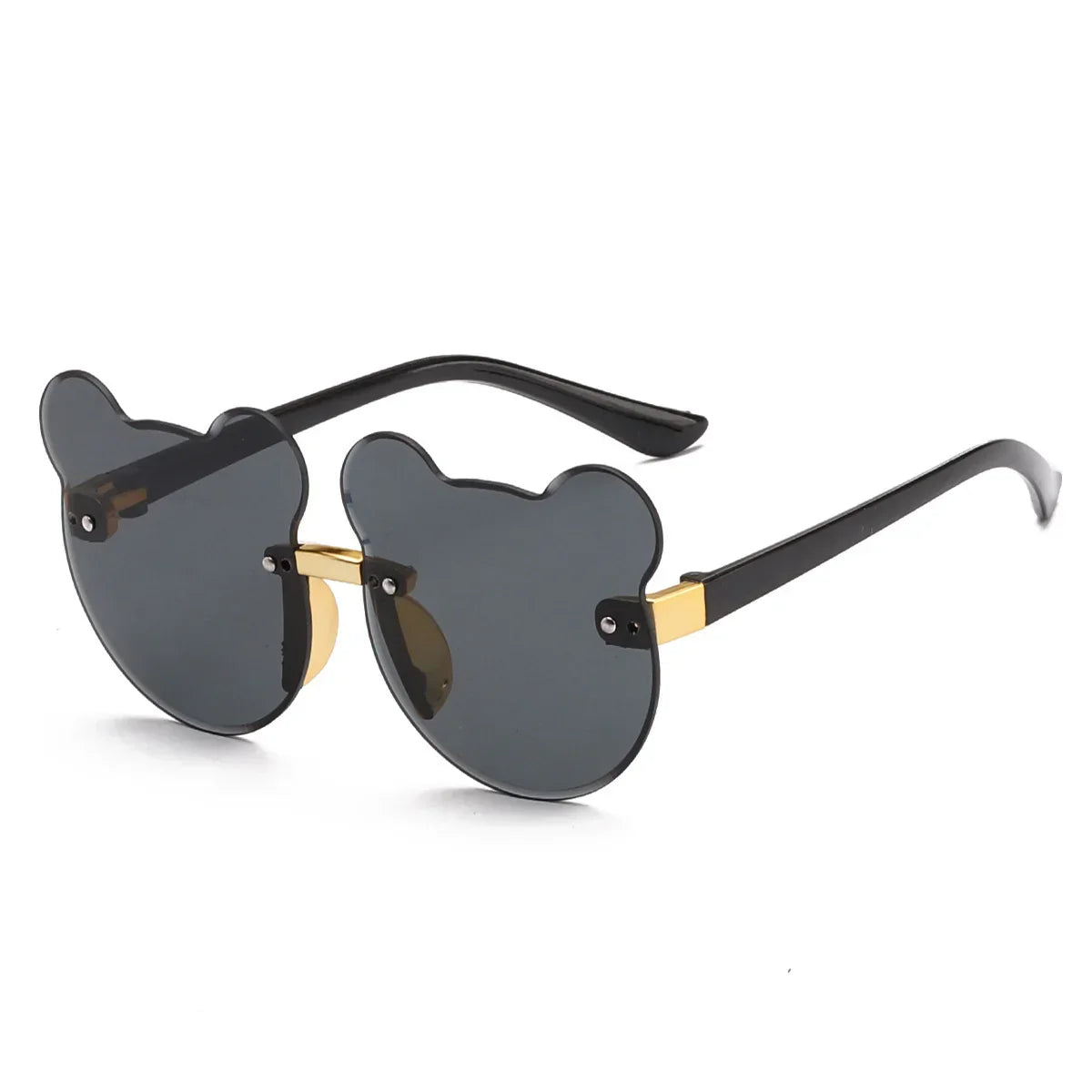 Black bear-shaped sunglasses with gold accents, trendy oversized streetwear accessory