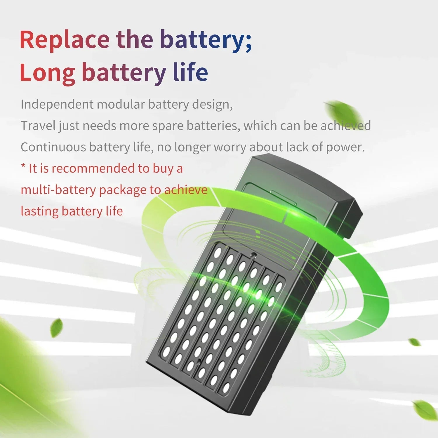 Modular black battery with ventilation slots, promoting long battery life and easy replacement