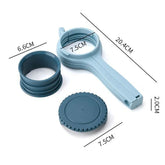 Blue multifunction plastic jar opener set with measurements, durable kitchen tool