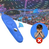 Blue wireless silicone device with crowd and child illustration, light show in background