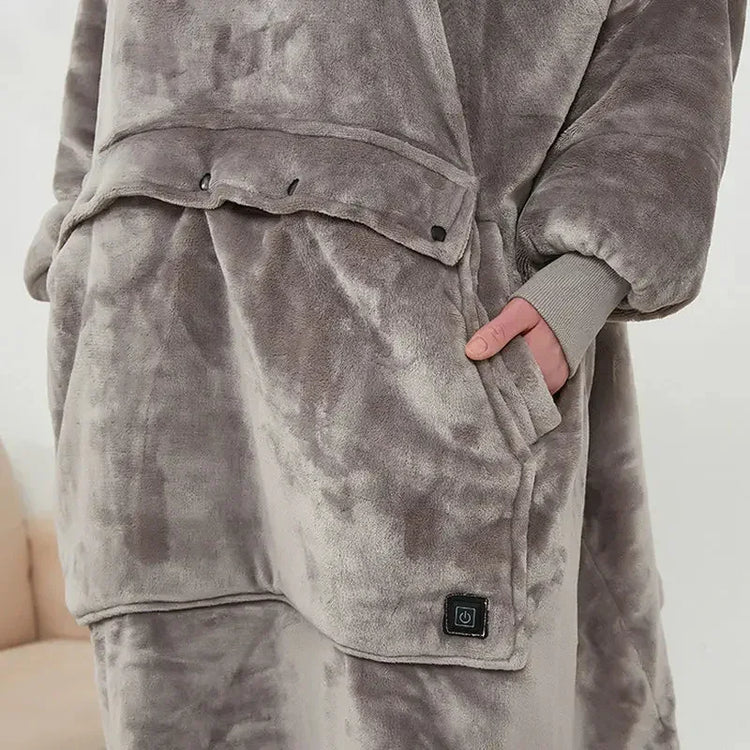 Cozy oversized gray fleece hoodie with large front pocket and relaxed fit streetwear style
