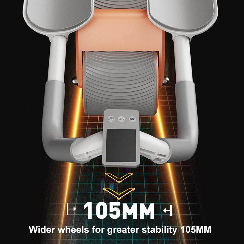 Wide 105mm orange and gray exercise wheel with ergonomic foam handles and digital display