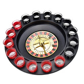 Black and gold roulette drinking game set with numbered shot glasses, party accessory