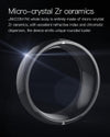 Close-up of Jakcom R4 smart ring made of micro-crystal zircon ceramics with a sleek black finish, highlighting its rounded luster and modern design.