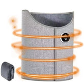 Gray heated waist belt with digital display, textured fabric, adjustable fit, modern design