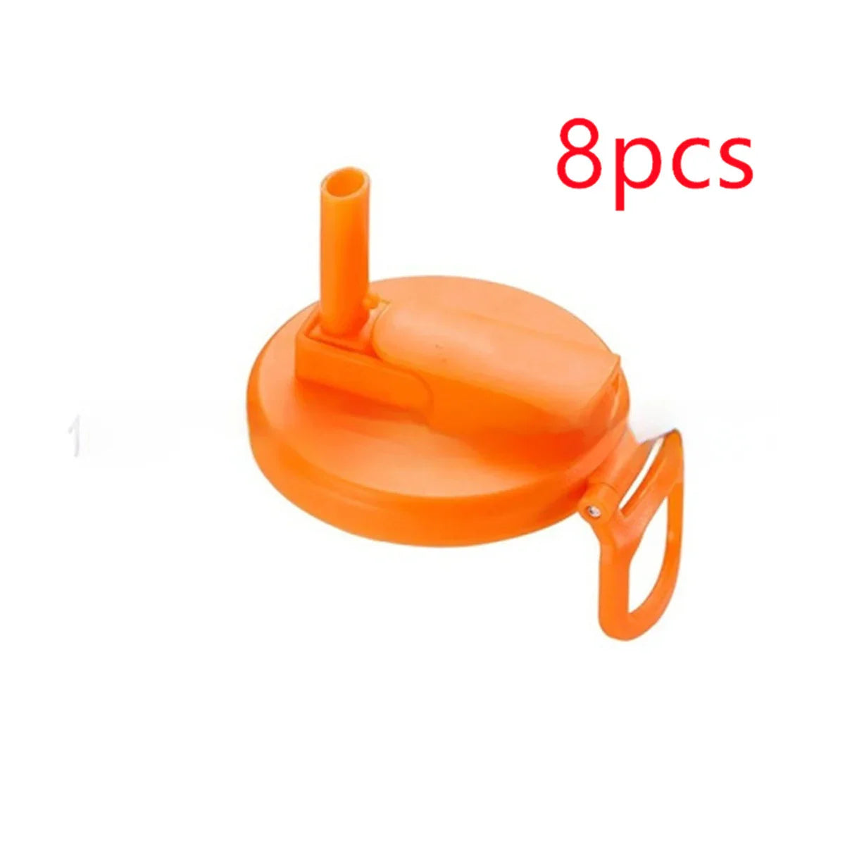 Orange plastic water bottle cap with spout and handle, set of 8, minimal design