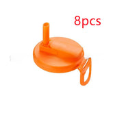 Orange plastic water bottle cap with spout and handle, set of 8, minimal design
