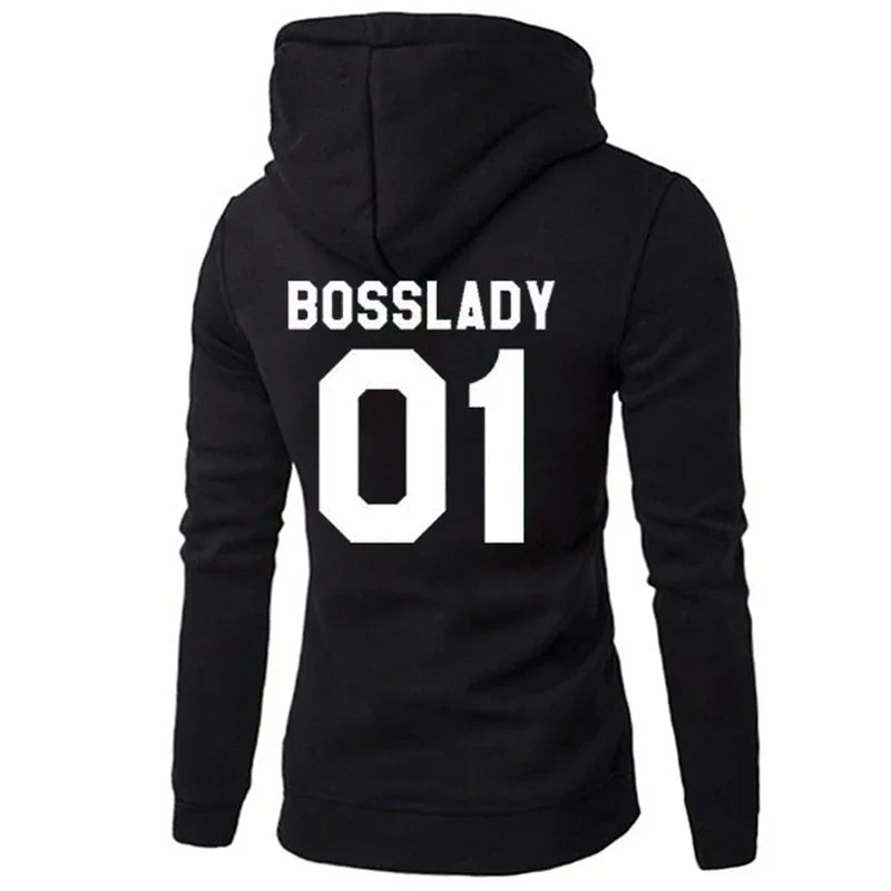Black fitted hoodie with bold white &