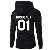 Black fitted hoodie with bold white &