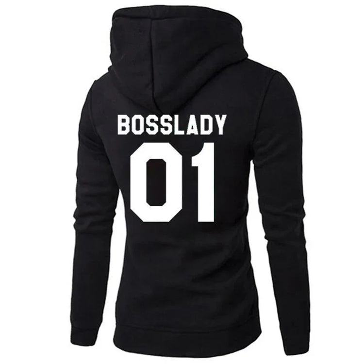 Black fitted hoodie with bold white &