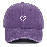 Purple retro small love embroidered cotton baseball cap with a dome crown and adjustable strap
