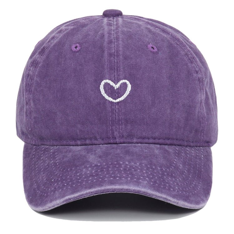 Purple retro small love embroidered cotton baseball cap with a dome crown and adjustable strap
