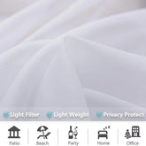 Sheer white lightweight fabric with soft texture, suitable for light filtering and privacy.