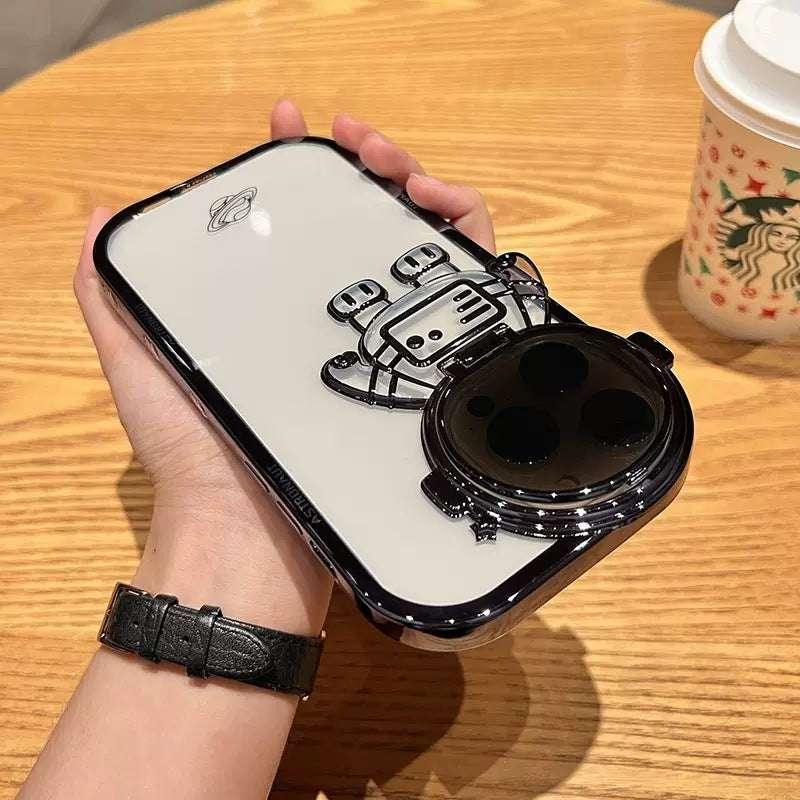 White glossy phone case with a black 3D robot crab design and raised camera cover