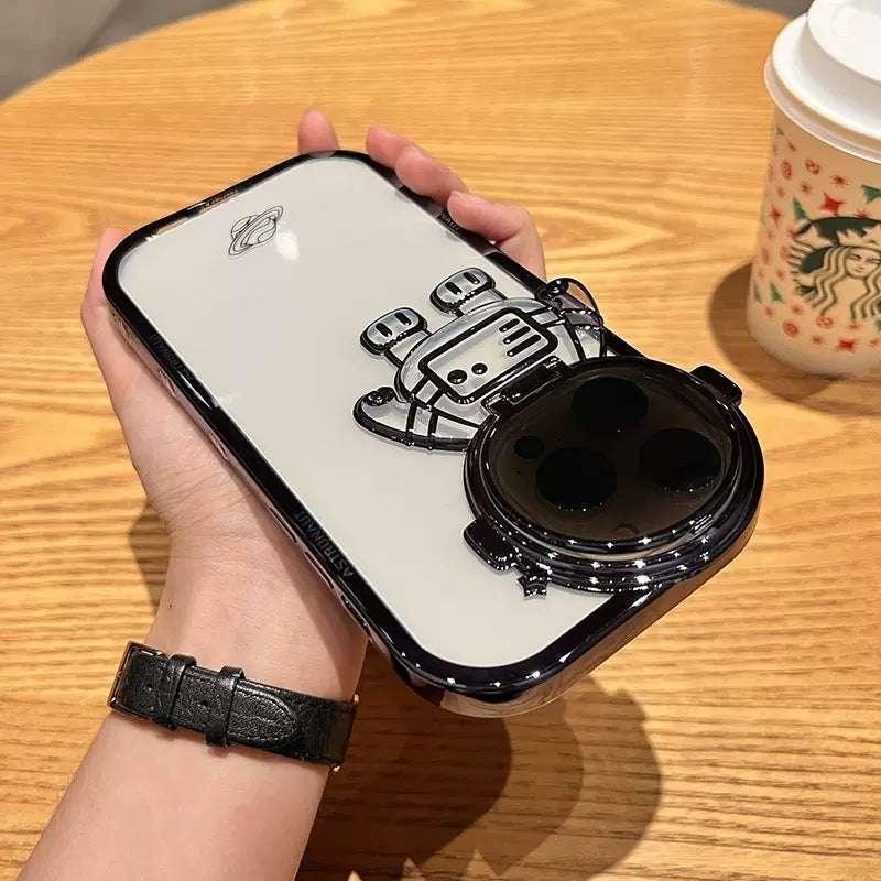 White glossy phone case with a black 3D robot crab design and raised camera cover