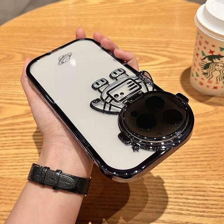 White glossy phone case with a black 3D robot crab design and raised camera cover