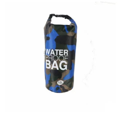 Blue and green camouflage waterproof bag with 10L capacity, durable outdoor accessory