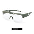 Futuristic matte green frame glasses with transparent oversized shield lens