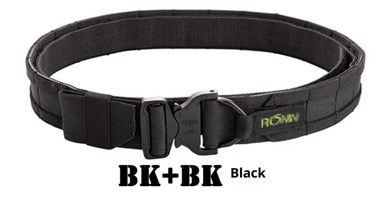 Black tactical nylon belt with adjustable fit and quick-release buckle, streetwear accessory