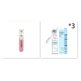 Pink microneedling pen and three bottles of hyaluronic acid serum with dropper
