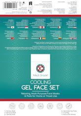 Medi Grade Cooling Ice Face Mask set with gel eye masks and cooling pads for puffy eyes, dark circles, and migraine relief, ideal for home and travel use.