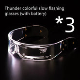 Futuristic clear LED visor glasses with slow flashing lights, techwear accessory, unisex fit