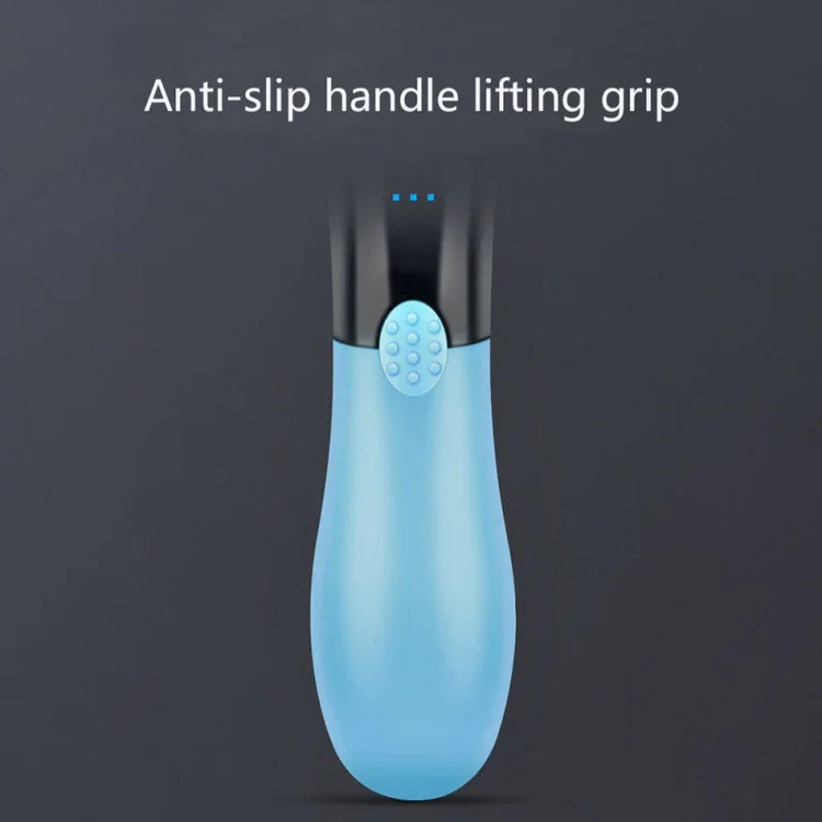 Blue ergonomic anti-slip handle lifting grip tool with textured button on dark background.